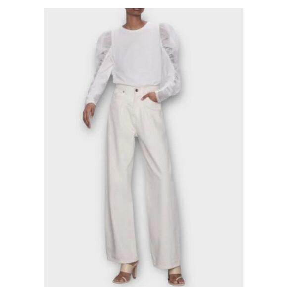 EUC ZARA Puff Sleeve Blouse White Size M | Sheer Organza Sleeve Top - Picture 1 of 10
